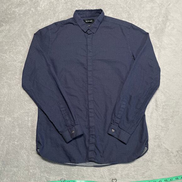 The Kooples Shirt Mens Large Blue Polka Dots Print Skull Button Smart Casual - Picture 2 of 8